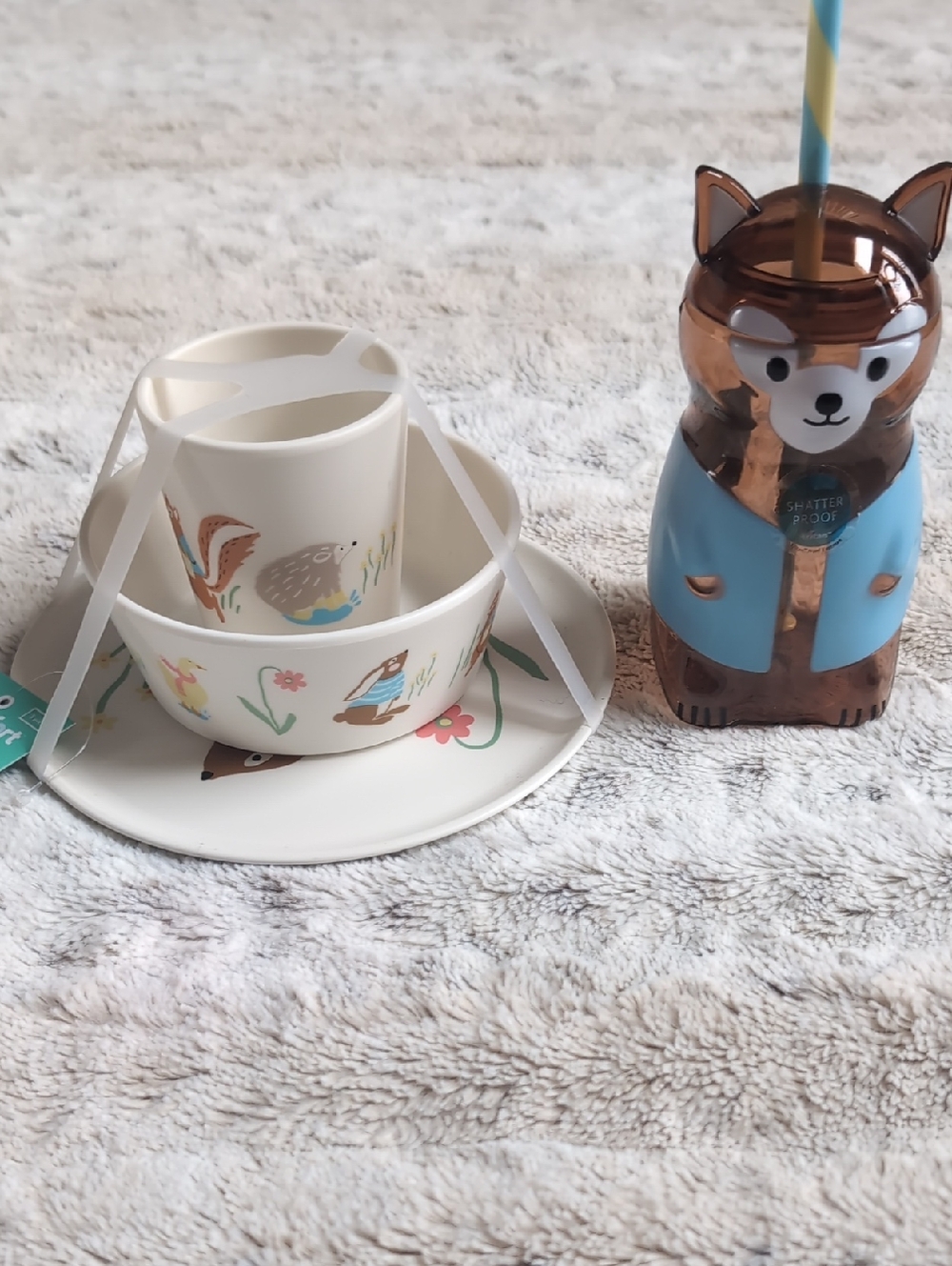 Pillowfort Woodland Animal 3-Piece Dinnerware Set With Bonus Squirrel Tumbler